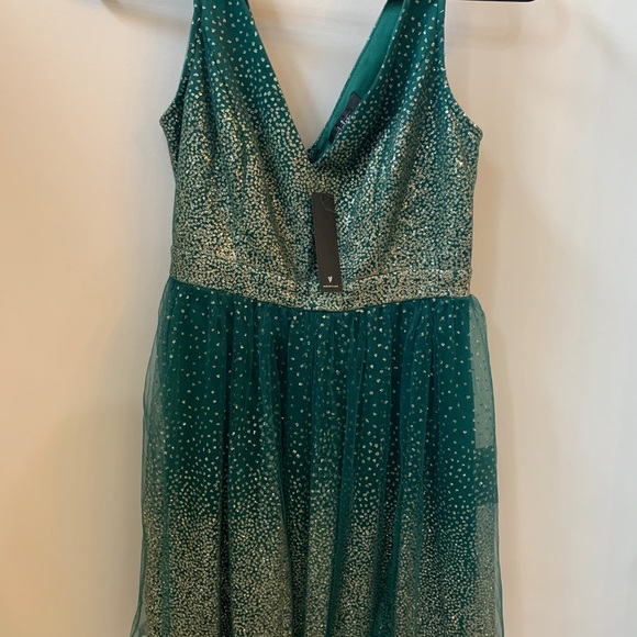 Lulus Ballerina Dream Dress Emerald Green Gold Medium Sparkle Sequin NEW - Picture 6 of 6